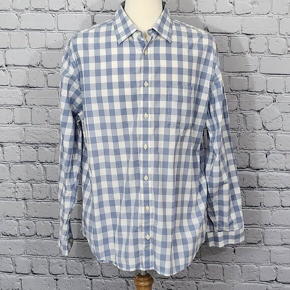 2/$20 Merona Blue & White Checked Long Sleeve Button Down Shirt Size XL - Picture 1 of 5
